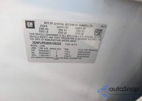 2013 Chevrolet Equinox 2Lt z USA, uszkodzony, nr VIN 2GNFLPE38D6156238